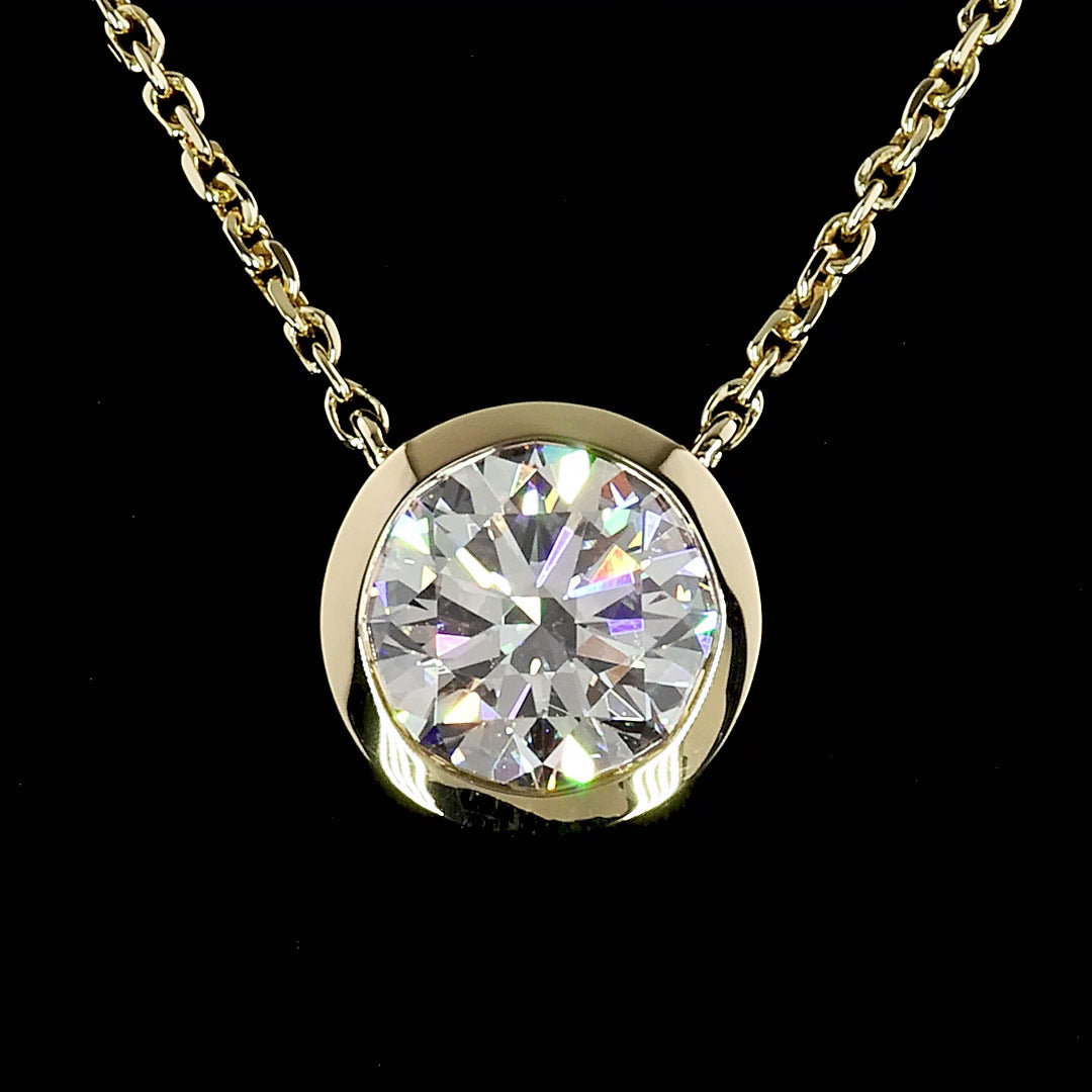 14K Yellow Gold Lab Grown Diamond  Round Bezel Pendant Necklace