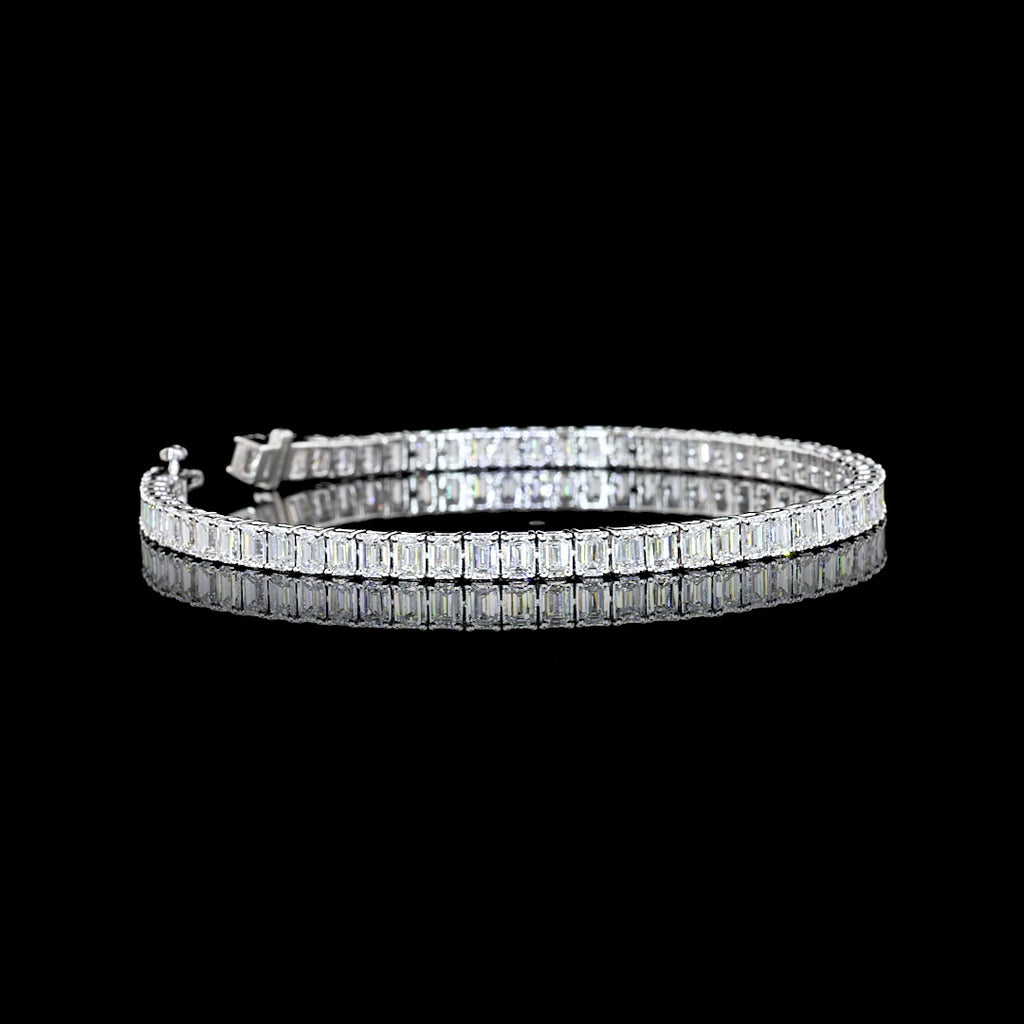 10 carat emerald lab grown diamond tennis bracelet in white gold || #metal_white gold