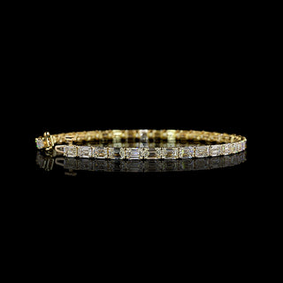 Video of East-West Emerald-cut lab grown diamond tennis bracelet in 14k yellow gold, prong setting, 10 carats total.