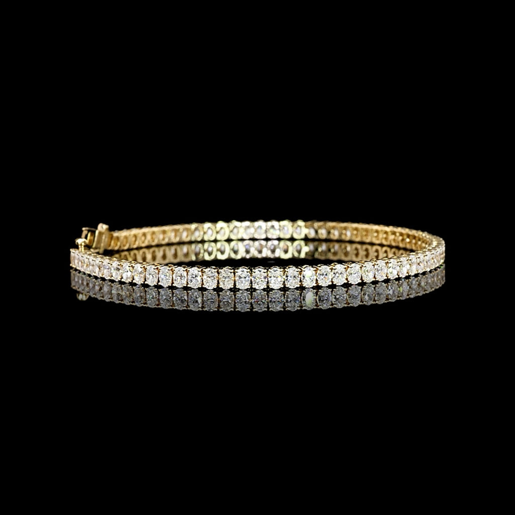5 carat oval lab grown diamond tennis bracelet in yellow gold 