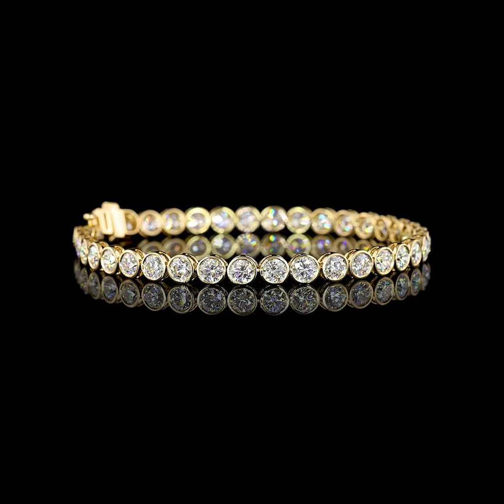 9 Carat Bezel Lab Grown Diamond Tennis Bracelet in 14K Yellow Gold